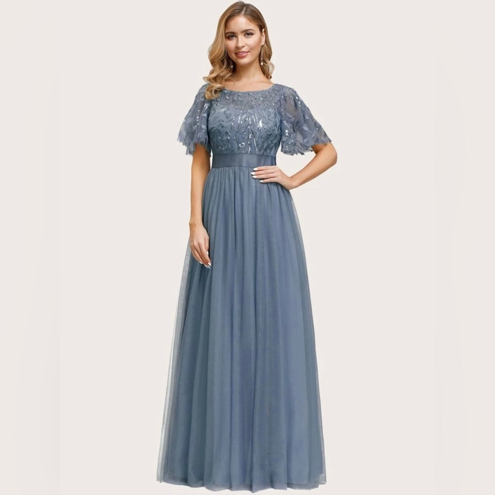 Ever Pretty Embroidery & Sequin Bodice Mesh Prom Dress